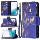 For Samsung Galaxy S22 5G Colored Drawing Pattern Zipper Horizontal Flip Phone Leather Case with Holder & Card Slots & Wallet(Purple Butterfly) - 1