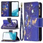 For Samsung Galaxy S22+ 5G Colored Drawing Pattern Zipper Horizontal Flip Phone Leather Case with Holder & Card Slots & Wallet(Purple Butterfly) - 1