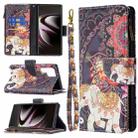For Samsung Galaxy S22 Ultra 5G Colored Drawing Pattern Zipper Horizontal Flip Phone Leather Case with Holder & Card Slots & Wallet(Flower Elephants) - 1