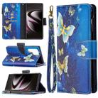 For Samsung Galaxy S22 Ultra 5G Colored Drawing Pattern Zipper Horizontal Flip Phone Leather Case with Holder & Card Slots & Wallet(Gold Butterfly) - 1