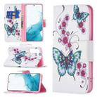 For Samsung Galaxy S22+ 5G Colored Drawing Pattern Horizontal Flip Phone Leather Case with Holder & Card Slots & Wallet(Peach Blossom Butterfly) - 1