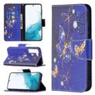 For Samsung Galaxy S22+ 5G Colored Drawing Pattern Horizontal Flip Phone Leather Case with Holder & Card Slots & Wallet(Purple Butterfly) - 1