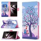 For Samsung Galaxy S22 Ultra 5G Colored Drawing Pattern Horizontal Flip Phone Leather Case with Holder & Card Slots & Wallet(Owl) - 1