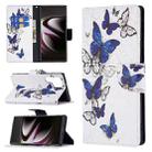 For Samsung Galaxy S22 Ultra 5G Colored Drawing Pattern Horizontal Flip Phone Leather Case with Holder & Card Slots & Wallet(Blue Butterflies) - 1