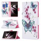 For Samsung Galaxy S22 Ultra 5G Colored Drawing Pattern Horizontal Flip Phone Leather Case with Holder & Card Slots & Wallet(Peach Blossom Butterfly) - 1