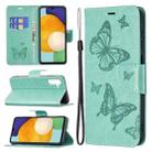 For Samsung Galaxy A13 5G Embossing Two Butterflies Pattern Leather Phone Case with Holder & Card Slot & Wallet & Lanyard(Green) - 1