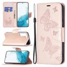 For Samsung Galaxy S22+ 5G Embossing Two Butterflies Pattern Leather Phone Case with Holder & Card Slot & Wallet & Lanyard(Rose Gold) - 1
