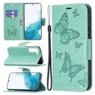 For Samsung Galaxy S22+ 5G Embossing Two Butterflies Pattern Leather Phone Case with Holder & Card Slot & Wallet & Lanyard(Green) - 1