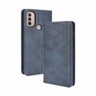 For Motorola Moto E40 / E30 / E20 Magnetic Buckle Retro Crazy Horse Texture Horizontal Flip Phone Leather Case with Holder & Card Slots & Photo Frame(Blue) - 1