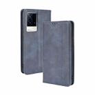 For vivo iQOO 8 Magnetic Buckle Retro Crazy Horse Texture Horizontal Flip Phone Leather Case with Holder & Card Slots & Photo Frame(Blue) - 1