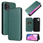 For Blackview Oscal C20 Carbon Fiber Texture Horizontal Flip Leather Phone Case with Card Slot(Green) - 1