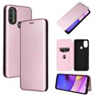 For Motorola Moto E20 / E30 / E40 Carbon Fiber Texture Horizontal Flip Leather Phone Case with Card Slot(Pink) - 1