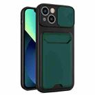 Sliding Camera Cover Design TPU + PC Shockproof Phone Case with Card Slot For iPhone 13(Dark Night Green) - 1