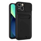 Sliding Camera Cover Design TPU + PC Shockproof Phone Case with Card Slot For iPhone 13(Black) - 1