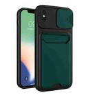 Sliding Camera Cover Design TPU + PC Shockproof Phone Case with Card Slot For iPhone X / XS(Dark Night Green) - 1
