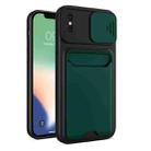 Sliding Camera Cover Design TPU + PC Shockproof Phone Case with Card Slot For iPhone XS Max(Dark Night Green) - 1