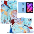 For iPad mini 6 Silk Texture Horizontal Flip Tablet Leather Case with Holder & Card Slot & Sleep / Wake-up Function(Gold-plated Blue Stitching Marble) - 1
