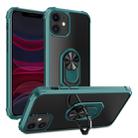 For iPhone 11 Shockproof Transparent TPU + Acrylic Protective Case with Ring Holder(Dark Green) - 1