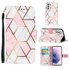For Samsung Galaxy S22 Ultra 5G Marble Stitching Horizontal Flip Leather Phone Case with Holder & Card Slots & Wallet & Lanyard(Pink White) - 1