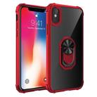 For iPhone X / XS Shockproof Transparent TPU + Acrylic Protective Case with Ring Holder(Red) - 1