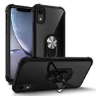 For iPhone XR Shockproof Transparent TPU + Acrylic Protective Case with Ring Holder(Silver Black) - 1