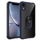 For iPhone XR Shockproof Transparent TPU + Acrylic Protective Case with Ring Holder(Blue) - 1