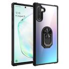 For Galaxy Note 10+ Shockproof Transparent TPU + Acrylic Protective Case with Ring Holder(Black) - 1