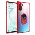 For Galaxy Note 10+ Shockproof Transparent TPU + Acrylic Protective Case with Ring Holder(Red) - 1