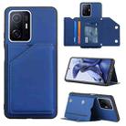 For Xiaomi Mi 11T / Mi 11 Pro Skin Feel PU + TPU + PC Back Cover Shockproof Phone Case with Card Slots & Holder & Photo Frame(Blue) - 1