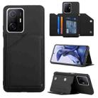 For Xiaomi Mi 11T / Mi 11 Pro Skin Feel PU + TPU + PC Back Cover Shockproof Phone Case with Card Slots & Holder & Photo Frame(Black) - 1