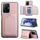 For Xiaomi Mi 11T / Mi 11 Pro Skin Feel PU + TPU + PC Back Cover Shockproof Phone Case with Card Slots & Holder & Photo Frame(Rose Gold) - 1