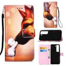 For Samsung Galaxy S22 5G Colored Drawing Pattern Plain Weave Leather Phone Case with Holder & Card Slot & Wallet & Lanyard(Hound Kiss) - 1