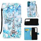 For Samsung Galaxy S22+ 5G Colored Drawing Pattern Plain Weave Leather Phone Case with Holder & Card Slot & Wallet & Lanyard(Tower Butterfly) - 1