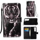 For Samsung Galaxy S22+ 5G Colored Drawing Pattern Plain Weave Leather Phone Case with Holder & Card Slot & Wallet & Lanyard(Black White Tiger) - 1