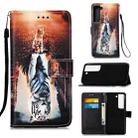 For Samsung Galaxy S22+ 5G Colored Drawing Pattern Plain Weave Leather Phone Case with Holder & Card Slot & Wallet & Lanyard(Cat and Tiger) - 1