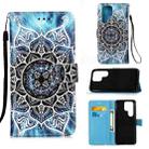 For Samsung Galaxy S22 Ultra 5G Colored Drawing Pattern Plain Weave Leather Phone Case with Holder & Card Slot & Wallet & Lanyard(Undersea Mandala) - 1