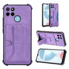 For OPPO Realme C21Y Dream PU + TPU Four-corner Shockproof Phone Back Cover Case with Card Slots & Holder(Purple) - 1