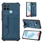 For OPPO Realme C21Y Dream PU + TPU Four-corner Shockproof Phone Back Cover Case with Card Slots & Holder(Blue) - 1
