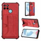 For OPPO Realme C21Y Dream PU + TPU Four-corner Shockproof Phone Back Cover Case with Card Slots & Holder(Red) - 1