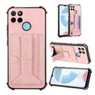 For OPPO Realme C21Y Dream PU + TPU Four-corner Shockproof Phone Back Cover Case with Card Slots & Holder(Rose Gold) - 1