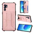 For OPPO Reno6 4G Dream PU + TPU Four-corner Shockproof Phone Back Cover Case with Card Slots & Holder(Rose Gold) - 1