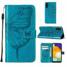 For Samsung Galaxy A13 5G Embossed Butterfly Leather Phone Case with Holder & Card Slot & Wallet & Lanyard(Blue) - 1