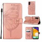 For Samsung Galaxy A13 5G Embossed Butterfly Leather Phone Case with Holder & Card Slot & Wallet & Lanyard(Rose Gold) - 1