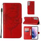 For Samsung Galaxy S22 5G Embossed Butterfly Leather Phone Case with Holder & Card Slot & Wallet & Lanyard(Red) - 1