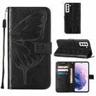 For Samsung Galaxy S22 5G Embossed Butterfly Leather Phone Case with Holder & Card Slot & Wallet & Lanyard(Black) - 1