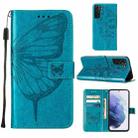 For Samsung Galaxy S22+ 5G Embossed Butterfly Leather Phone Case with Holder & Card Slot & Wallet & Lanyard(Blue) - 1