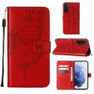 For Samsung Galaxy S22+ 5G Embossed Butterfly Leather Phone Case with Holder & Card Slot & Wallet & Lanyard(Red) - 1