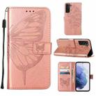 For Samsung Galaxy S22+ 5G Embossed Butterfly Leather Phone Case with Holder & Card Slot & Wallet & Lanyard(Rose Gold) - 1