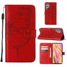 For Samsung Galaxy S22 Ultra 5G Embossed Butterfly Leather Phone Case with Holder & Card Slot & Wallet & Lanyard(Red) - 1