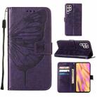 For Samsung Galaxy S22 Ultra 5G Embossed Butterfly Leather Phone Case with Holder & Card Slot & Wallet & Lanyard(Dark Purple) - 1